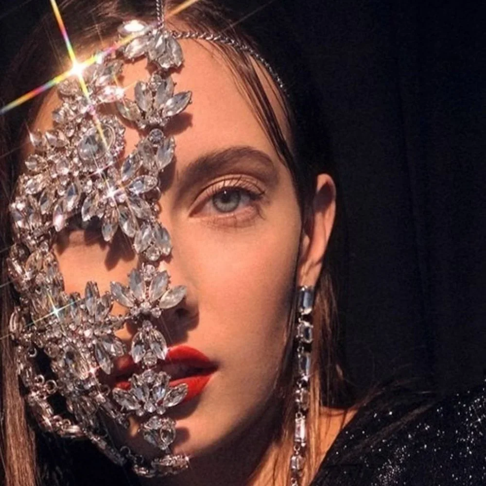 Crystal Face Mask Masquerade Half Face Jewelry Halloween Accessories Rhinestone - Picture 3 of 5